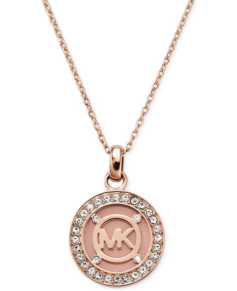 michael kors rose gold crystal logo disc pendant